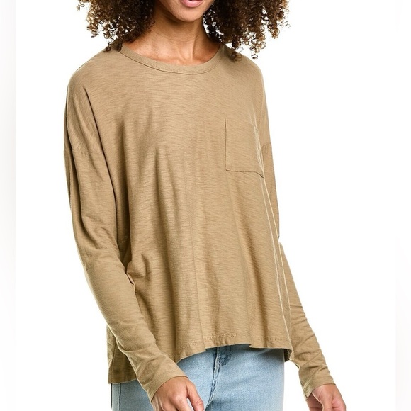 JAMES PERSE British Khaki Long Sleeve Pocket T-Shirt Women's Size 2 Medium - Picture 1 of 7